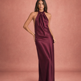 Lucienne | Robe Maxi Satinée à Col Halter Élégant