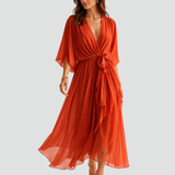 Aliénor | Robe Midi Élégante à Col Croisé et Taille Nouée