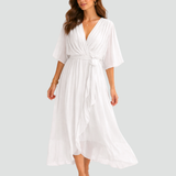 Aliénor | Robe Midi Élégante à Col Croisé et Taille Nouée