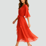 Aliénor | Robe Midi Élégante à Col Croisé et Taille Nouée
