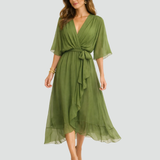 Aliénor | Robe Midi Élégante à Col Croisé et Taille Nouée