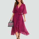 Aliénor | Robe Midi Élégante à Col Croisé et Taille Nouée