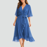 Aliénor | Robe Midi Élégante à Col Croisé et Taille Nouée
