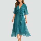 Aliénor | Robe Midi Élégante à Col Croisé et Taille Nouée