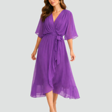 Aliénor | Robe Midi Élégante à Col Croisé et Taille Nouée