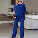 Ninon | Ensemble de soirée asymétrique en chiffon et pantalon fluide chic