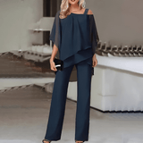 Ninon | Ensemble de soirée asymétrique en chiffon et pantalon fluide chic