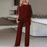 Ninon | Ensemble de soirée asymétrique en chiffon et pantalon fluide chic