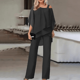Ninon | Ensemble de soirée asymétrique en chiffon et pantalon fluide chic