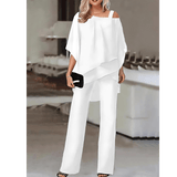 Ninon | Ensemble de soirée asymétrique en chiffon et pantalon fluide chic