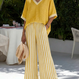 Léonie | Ensemble Femme Col V et Pantalon Large Élégant
