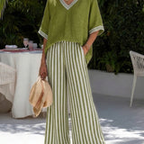Léonie | Ensemble Femme Col V et Pantalon Large Élégant