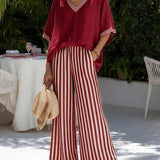 Léonie | Ensemble Femme Col V et Pantalon Large Élégant