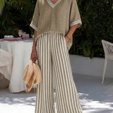 Léonie | Ensemble Femme Col V et Pantalon Large Élégant