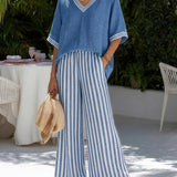 Léonie | Ensemble Femme Col V et Pantalon Large Élégant