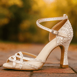 Léonie | Talons de danse satinés personnalisés élégants à cristaux