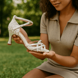 Léonie | Talons de danse satinés personnalisés élégants à cristaux