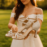 Léonie | Talons de danse satinés personnalisés élégants à cristaux