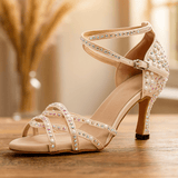 Léonie | Talons de danse satinés personnalisés élégants à cristaux