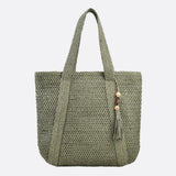 Sienna | Grand sac en paille zippé avec bandoulière – Sac fourre-tout d'été pour femmes avec poche intérieure et pompon décoratif