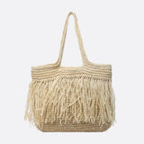 Adèle | Grand sac en paille à franges avec fermeture zippée