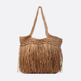 Adèle | Grand sac en paille à franges avec fermeture zippée