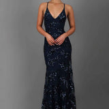 Magda | Robe longue à bretelles avec embellissement en sequins