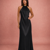 Lucienne | Robe Maxi Satinée à Col Halter Élégant
