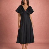 Margaux | Robe Midi Satinée à Col V Élégant