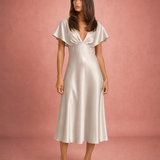 Margaux | Robe Midi Satinée à Col V Élégant