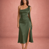 Perrine | Robe Maxi Halter Asymétrique Satinée