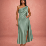 Perrine | Robe Maxi Halter Asymétrique Satinée