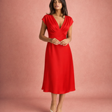 Margaux | Robe Midi Satinée à Col V Élégant