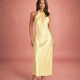 Lucienne | Robe Maxi Satinée à Col Halter Élégant