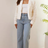 Chloé | Veste courte en fausse fourrure pour femme à col ouvert