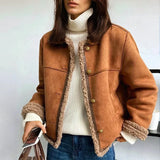 Juliette | Veste femme en suédine à boutons, style chic et décontracté