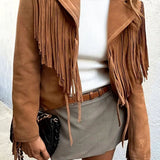 Estelle | Veste courte en faux suède à franges style western