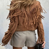 Estelle | Veste courte en faux suède à franges style western