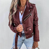 Lison | Veste en cuir véritable à col montant et ceinture
