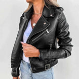 Lison | Veste en cuir véritable à col montant et ceinture