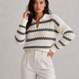 Alix | Pull femme en tricot rayé à col élégant et coupe décontractée