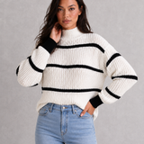 Eleanor | Pull à col roulé rayé avec manches lanternes
